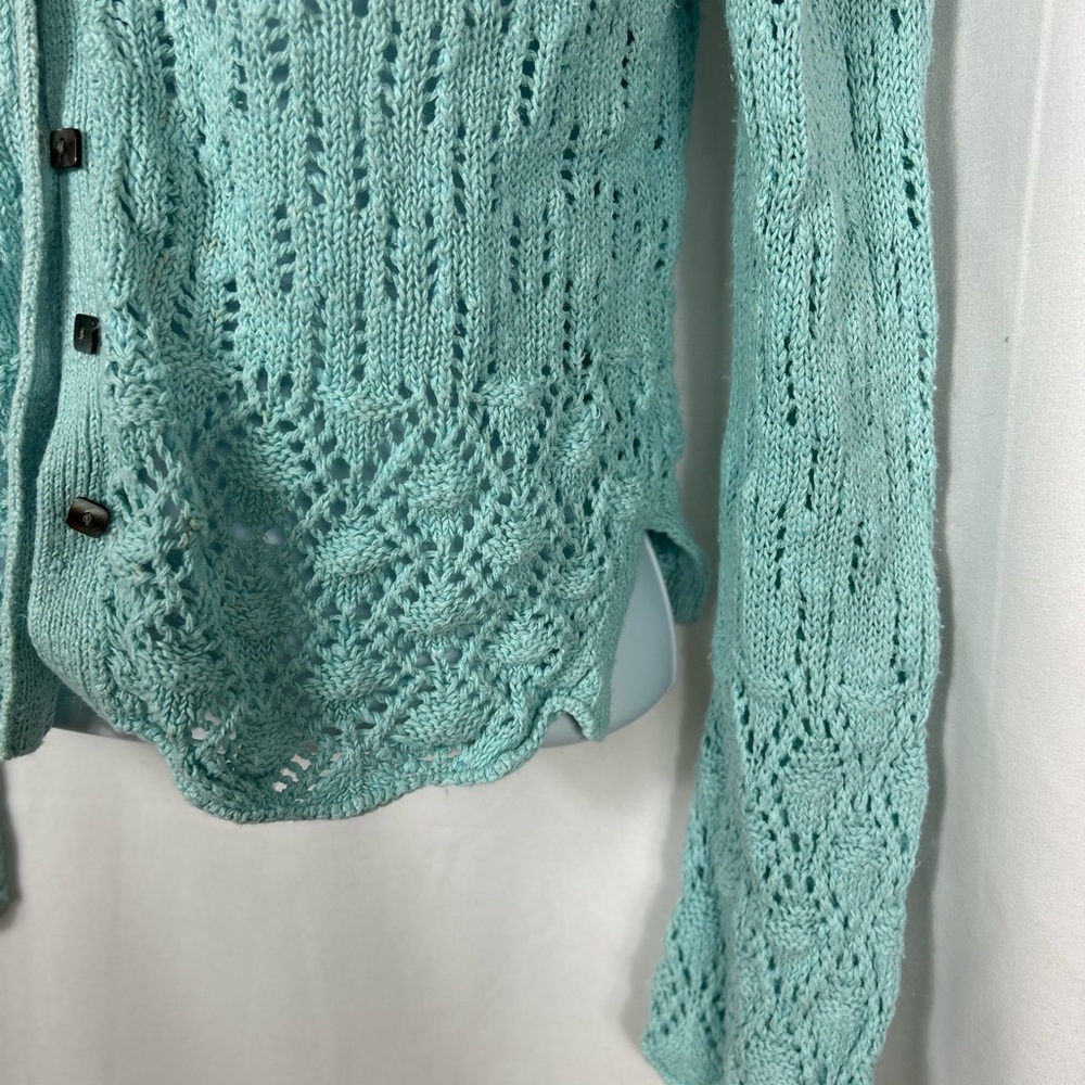 J.Jill sea-foam blue cotton blend Knit button front Cardigan Sweater SP - Picture 8 of 10